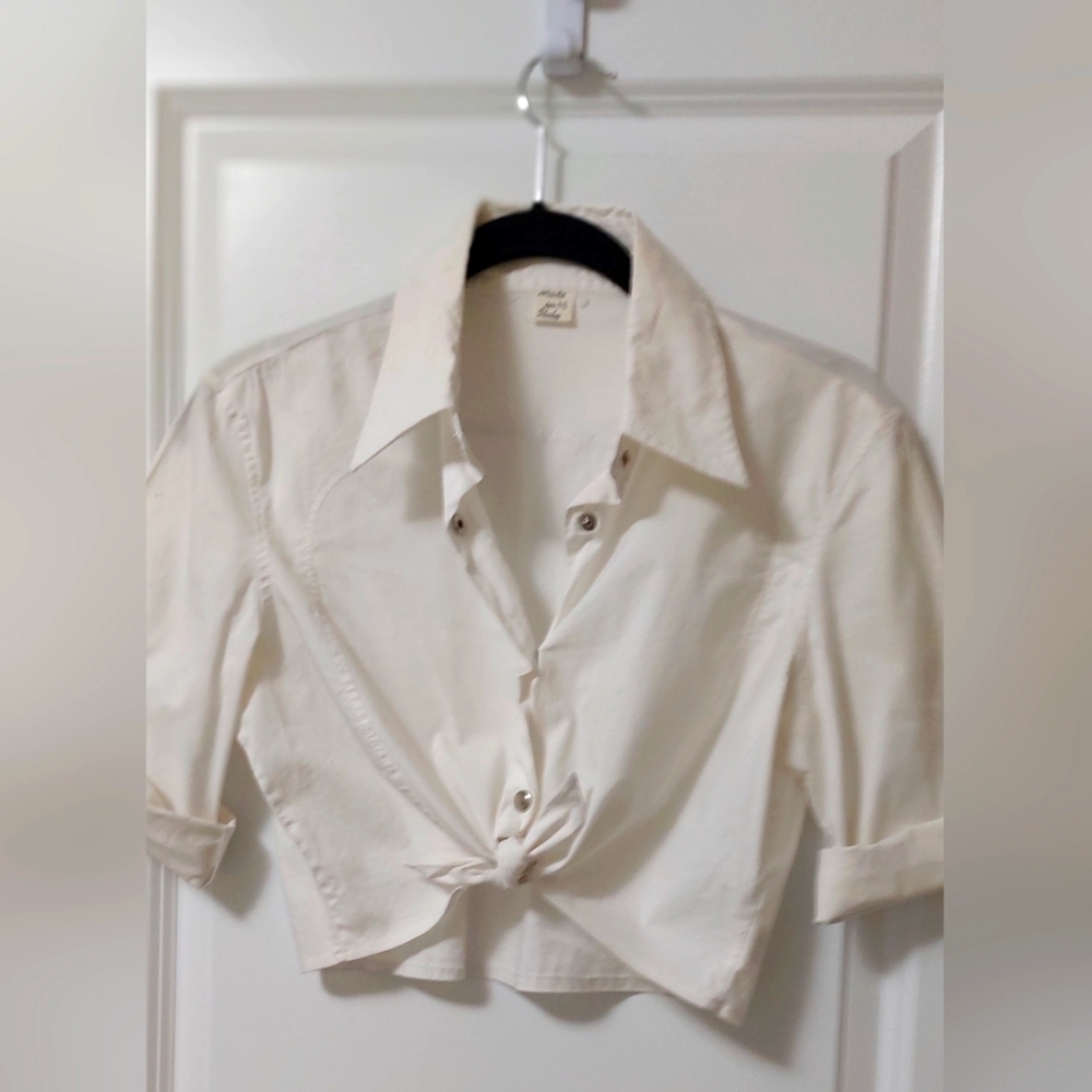 Italian Tie at Waist Shirt in White